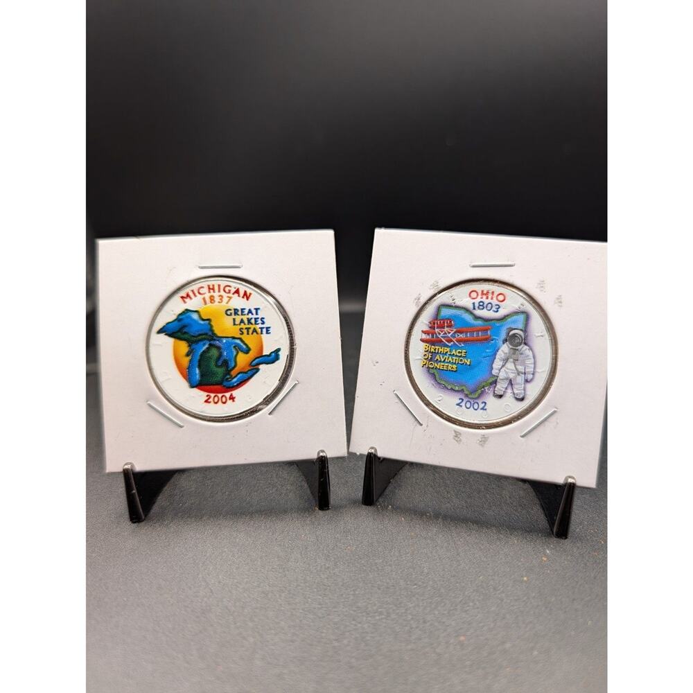 "The Game" - Ohio & Michigan - Colorized Kennedy Halves (2 Coin Lot)